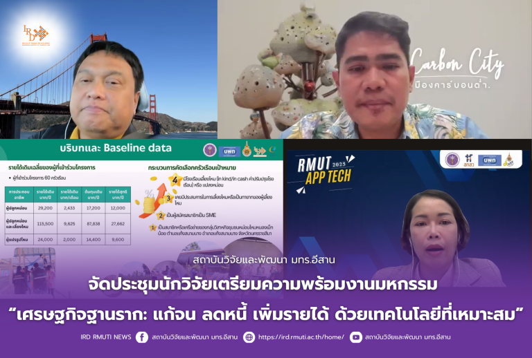สถาบันวิจัยและพัฒนา มทร.อีสาน จัดประชุมนักวิจัยเตรียมความพร้อมงานมหกรรม “เศรษฐกิจฐานราก: แก้จน ลดหนี้ เพิ่มรายได้ ด้วยเทคโนโลยีที่เหมาะสม”